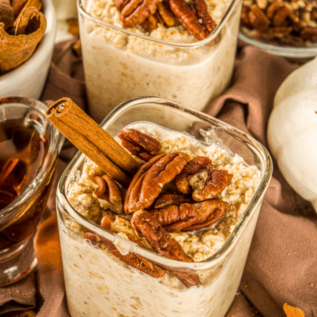high-fiber pumpkin overnight oats in glass jar